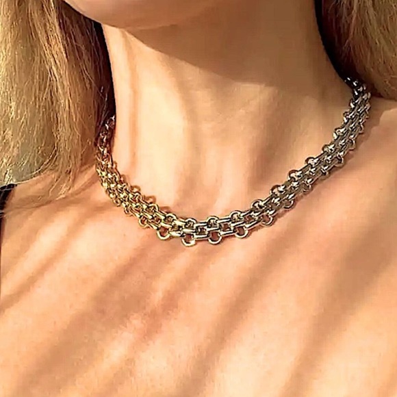 Statement Curb Gold Silver Cuban Chain Toggle O Ring Chunky Choker Neckl… - Picture 2 of 14